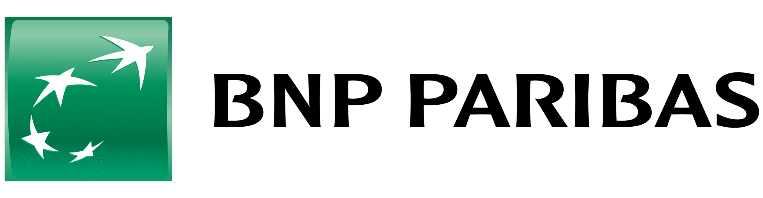 Logo van BNP Paribas met groene achtergrond en witte vogels.