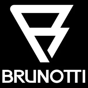 Zwart-wit logo van Brunotti met gestileerde initialen.