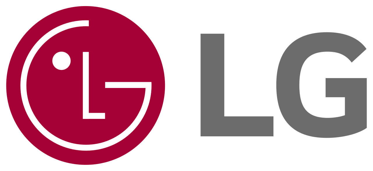 LG-logo uit 2014 met een rood cirkelvormig ontwerp naast de letters "LG".