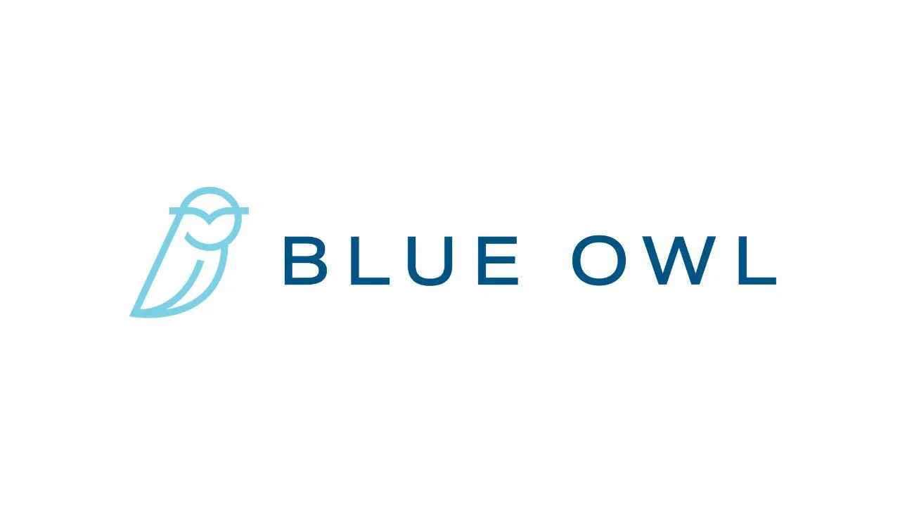 Logo van Blue Owl met een gestileerde blauwe uil en de tekst "BLUE OWL".