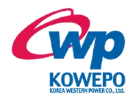 Logo van Korea Western Power Co., Ltd. (KOWEPO) met de afkorting 'wp' in blauwe letters en een rode omlijning.